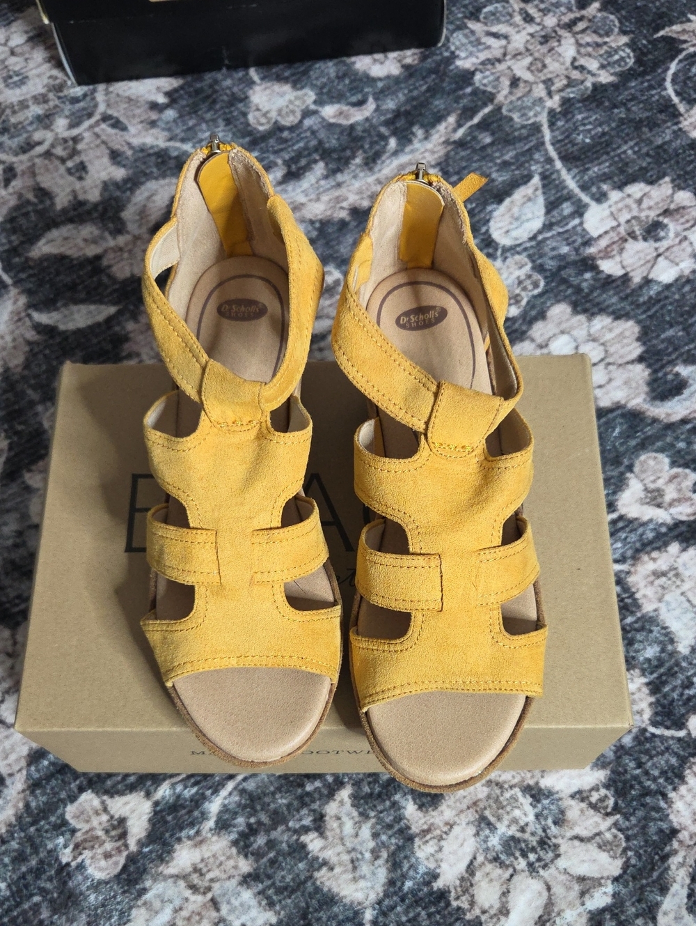 Dr. Scholl's Mustard Yellow Suede Strappy Wedge Sandals